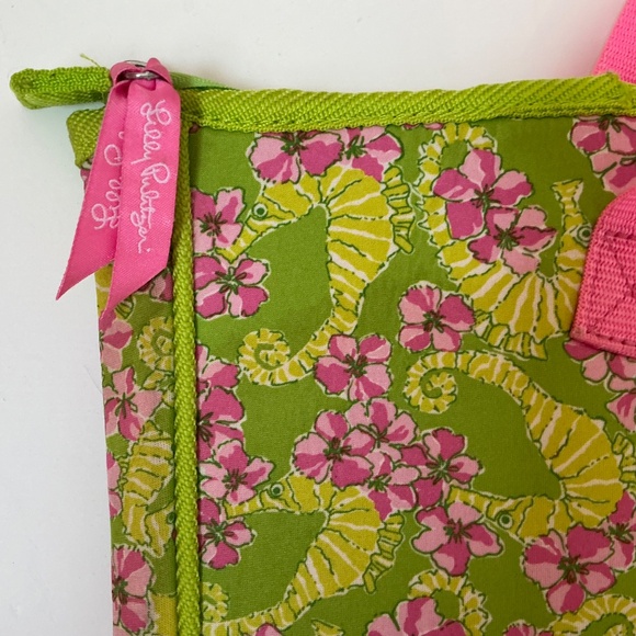 Lilly Pulitzer Floral Seahorse floater lime/pink padded computer.laptop bag - Picture 2 of 5